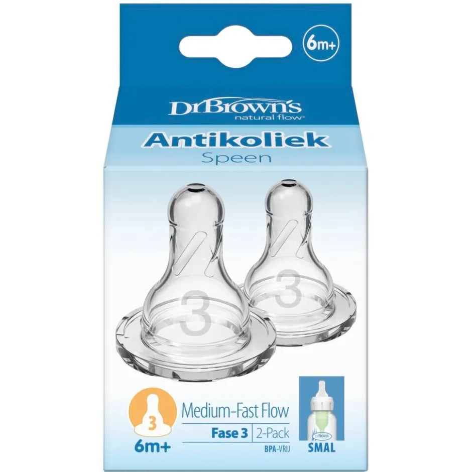 New Dr. Brown's Fase 3 6+M Flesspenen voor Smalle Halsfles