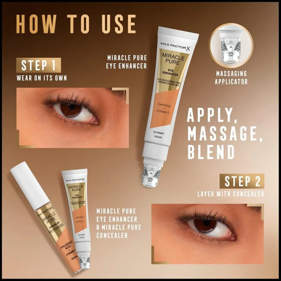 New Max Factor Miracle Pure Eye Enhancer 02 Buff Cream Concealer