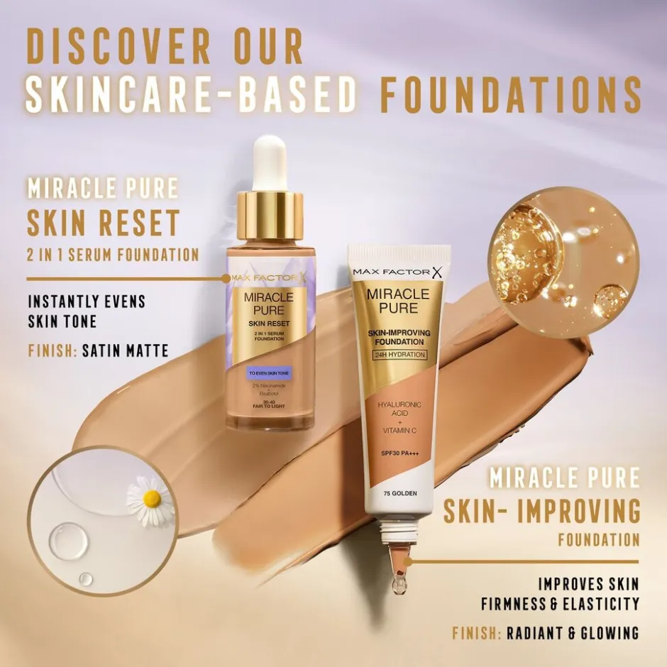 New Max Factor Miracle Pure Skin Reset 85-90 Medium to Deep 2-in-1 Serum Foundation
