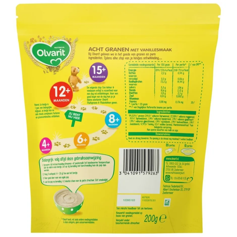 Outlet Olvarit 12+M Acht Granen Vanille Ontbijtpap