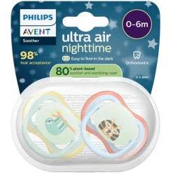 Outlet Philips Avent Soother Ultra Air 0-6M SCF376/24 Nighttime Fopspeen